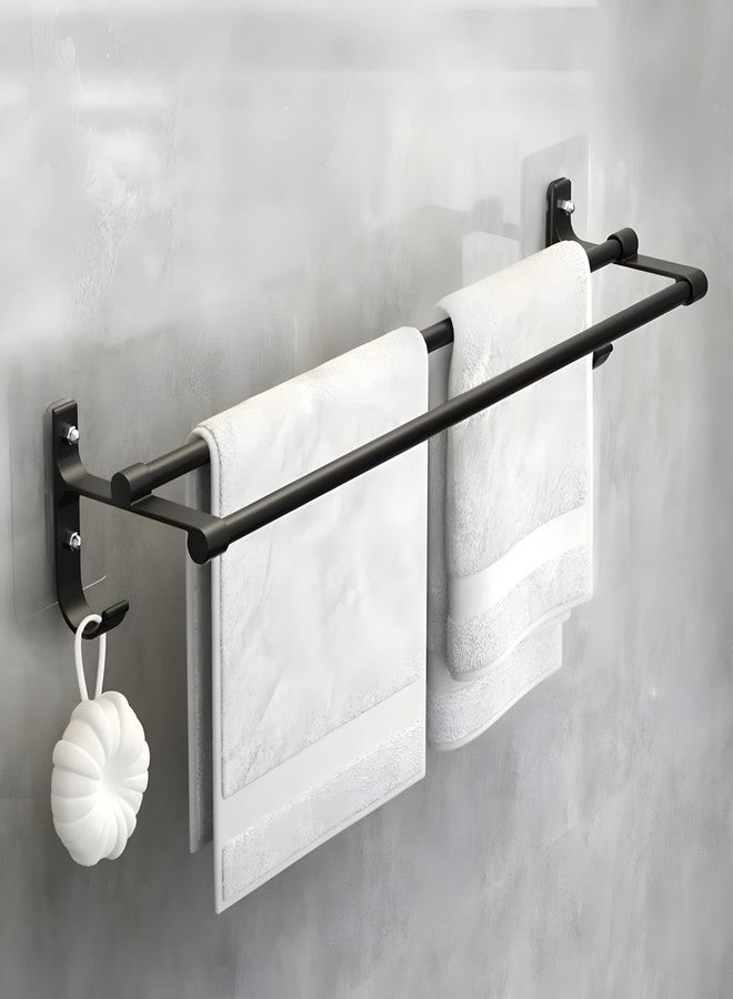 MorivaHomes Self-Adhesive Wall Mounted Aluminium Double Rod Towel Bar with Hook Bathroom Towel Holder/Bathroom Accessories (50CM)(Black, Pack of 1) - Image 1